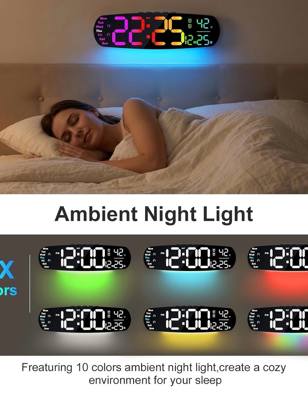 Large LED Digital Wall Clock - Multi-Color Display - Picture 2 of 12